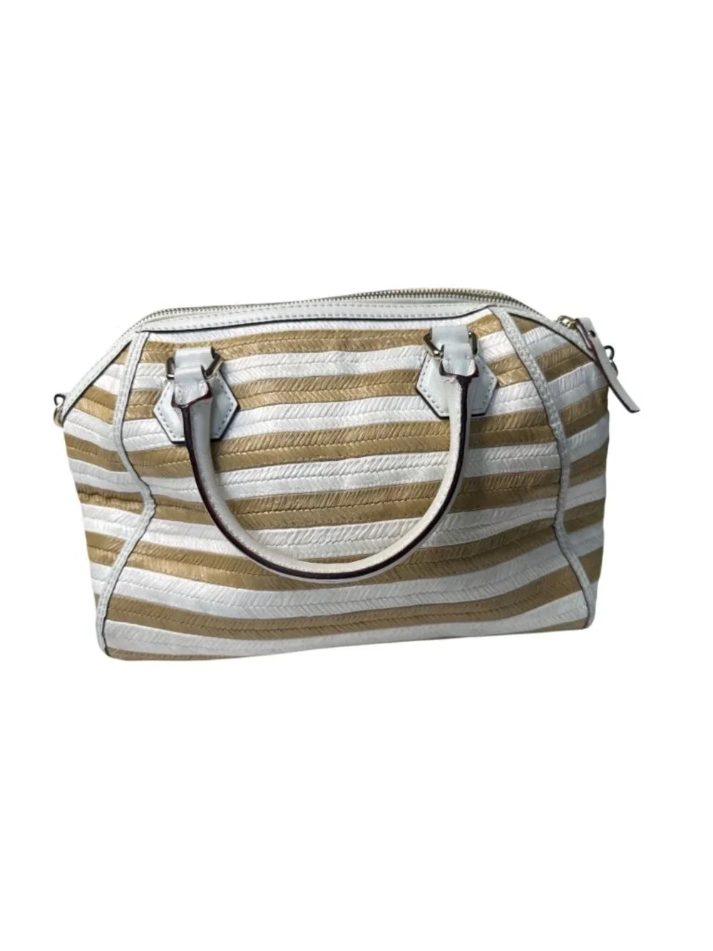 Kate Spade New York Catherine Street Pippa Handbag Striped Straw & White Leather